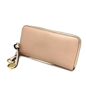 Chloe round zipper wallet leather peach pink